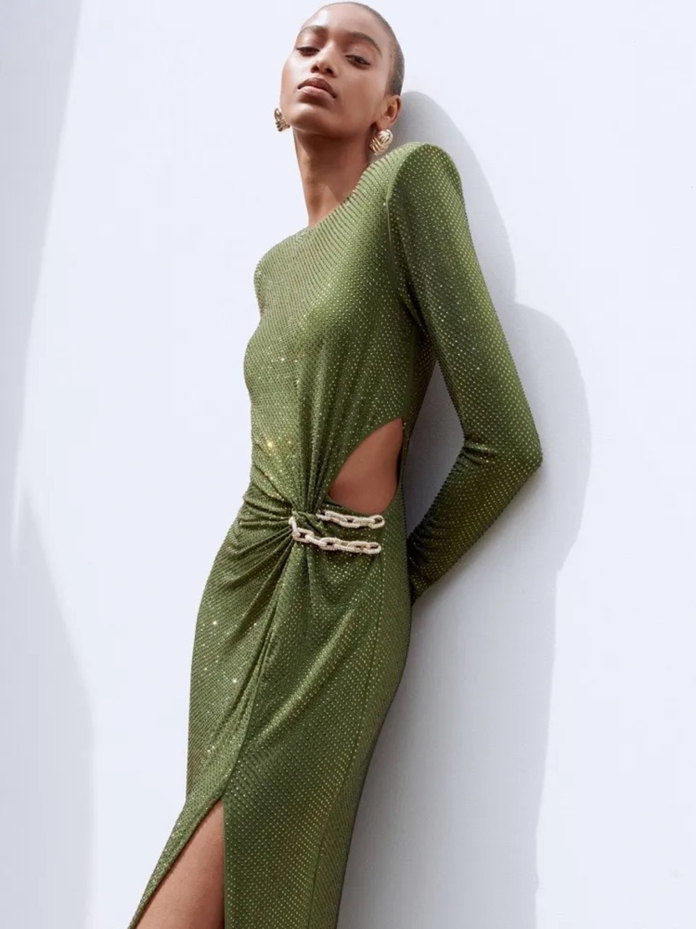 Self-Portrait Olive Rhinstone Embellished Maxi Dress - Picture 2 of 5